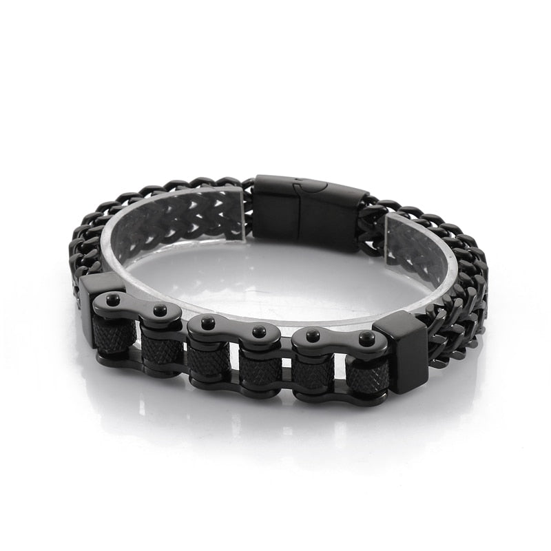 Punk Biker Bicycle Charm Men's Bracelet Stainless Steel Woven Mesh Link Chain Trendy Jewelry