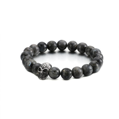 Skull Head Charms Cross Beaded Mens Bracelet Natural Stone Punk Wholesale Cheap Bracelets Fashion Jewelry