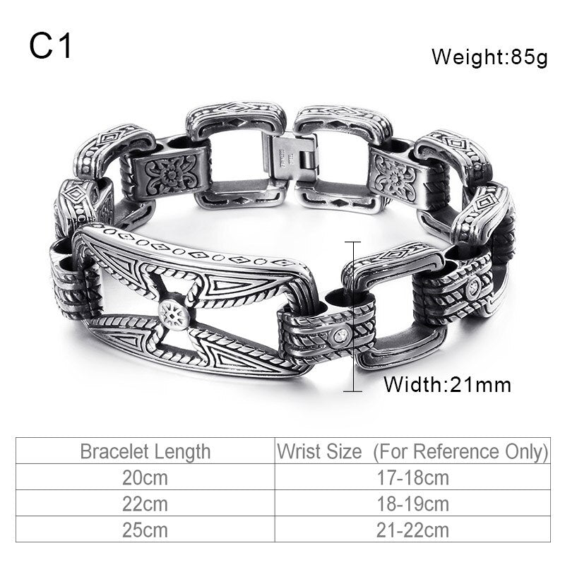 Viking Bracelet Punk Men Cross Bead Vintage Black Stainless Steel Link Charm Male Bracelets Bangle Fashion Jewelry