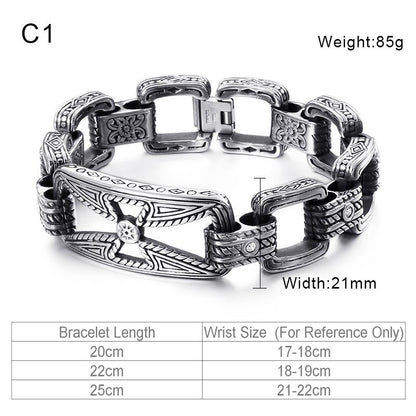 Viking Bracelet Punk Men Cross Bead Vintage Black Stainless Steel Link Charm Male Bracelets Bangle Fashion Jewelry