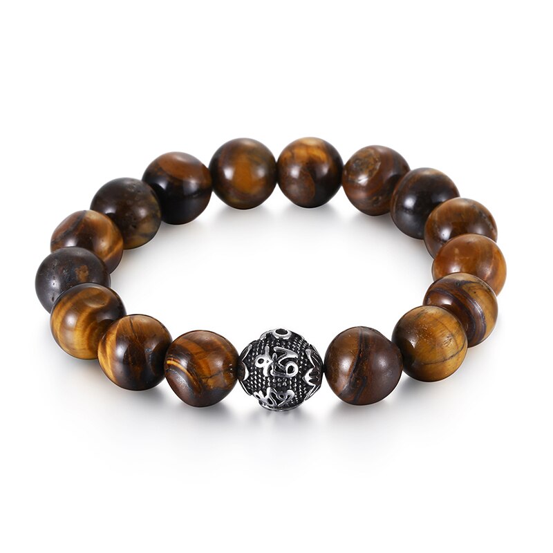 Vingtage Beads Bracelet Men Tiger Eye Charm 10mm 12mm Black Natural Lava Stone Bead Bracelet Mens 2020 Fashion Jewelry