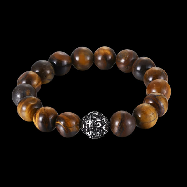Jade Stone Bead Men's Bracelet with Bar Clasp