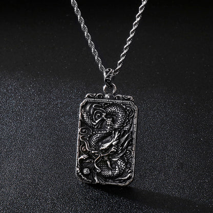 Eastern Dragons of the Winds Dog Tag Pendant Necklace