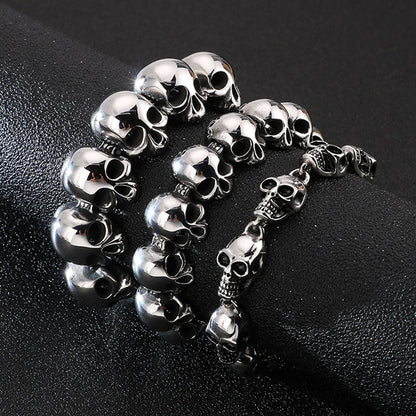 Skull Head Stainless Steel Bracelet Vintage Punk Skeleton Gothic Style Biker Charm Men Bracelets Bangles Jewelry