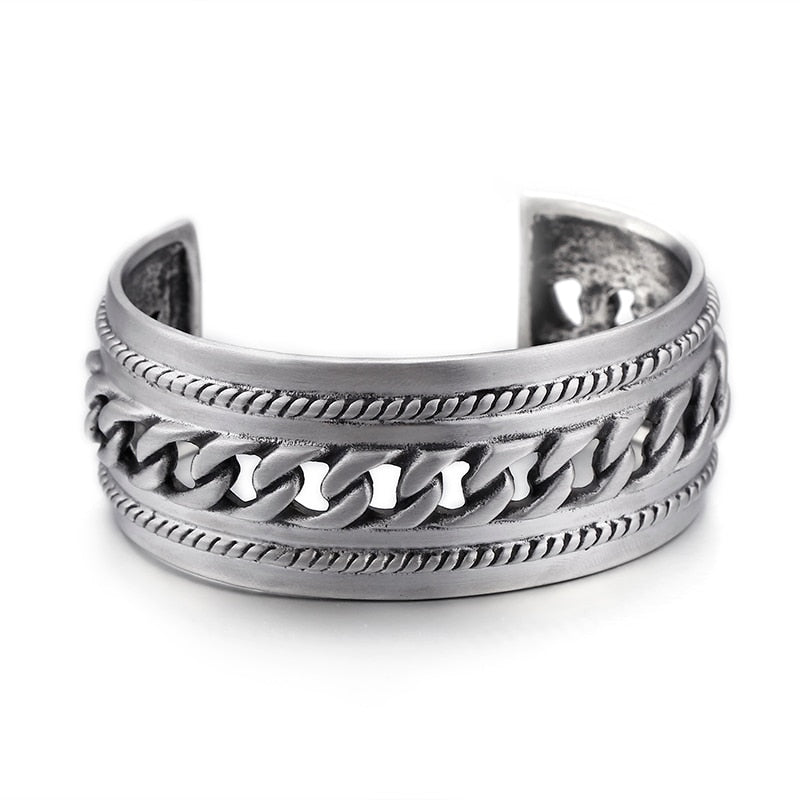 Vintage Stainless Steel Punk Wide Cuff Hollow Bracelet Bangle for Men Jewelry Friendship Gift