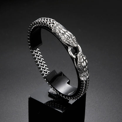 Vintage Animal Snake Head Charm Men Bracelets Matte Mess Link Chain Punk Rock Stainless Steel Jewelry