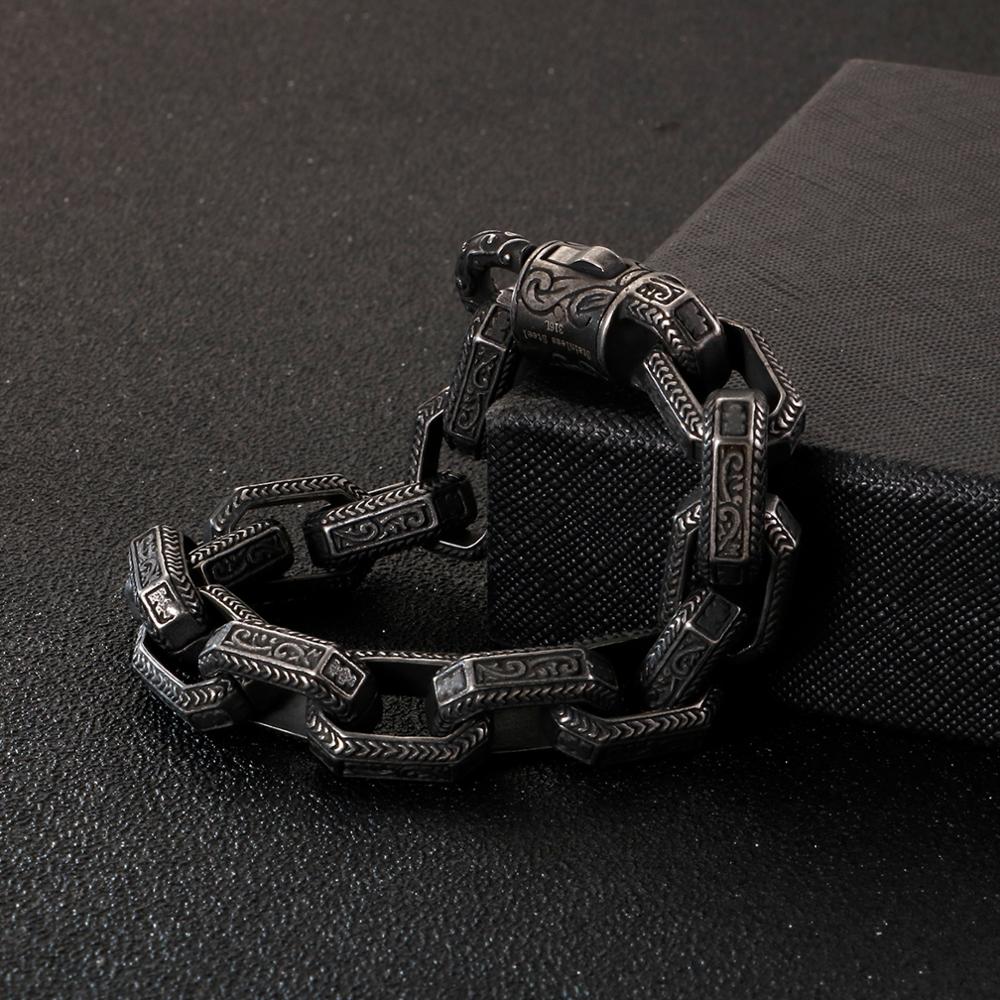 Vintage Square Bead Bracelet Men Black Stainless Steel Viking Punk Charms Heavy Bracelets Fashion Jewelry