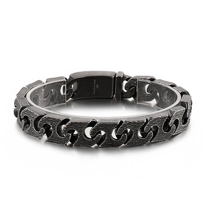 Retro Viking Cuban Chain Design Men Bracelet Vintage Black Stainless Steel Punk Link Chain Male Wristband Jewelry