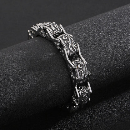 Vintage Totem Pattern Men Bracelet Biker Chain Stainless Steel Viking Charm Wristband Trendy Jewelry