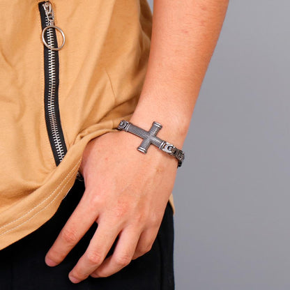 Square Cuban Cross Link Chain Bracelet Men Black Punk Charm Personalised Bracelets Jewelry