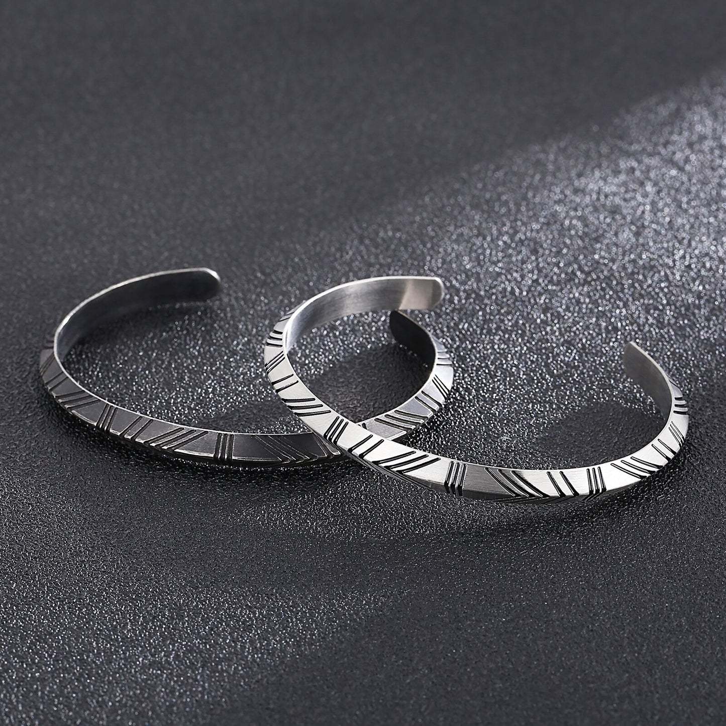 Simple Pattern Punk Open Bangle Cuff Men Stainless Steel New Design Dark Matte Black Wrist Band Bracelet Trendy Jewelry