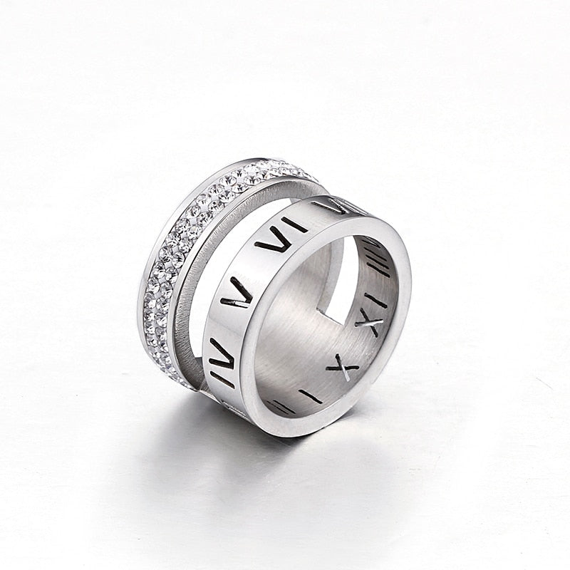 Numerals Steel and Diamond Layering Ring