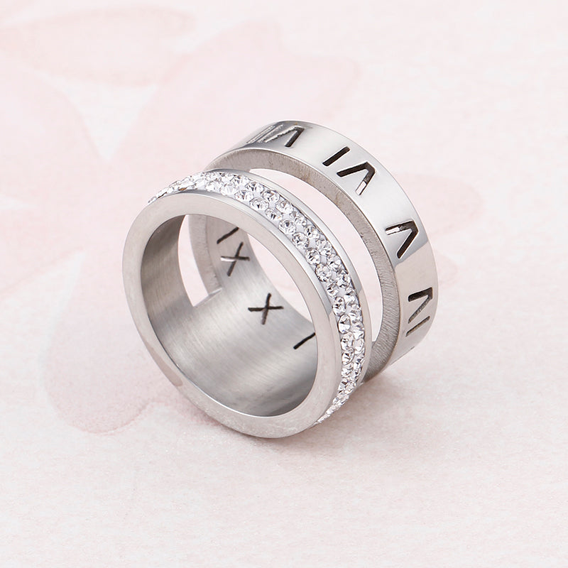 Numerals Steel and Diamond Layering Ring