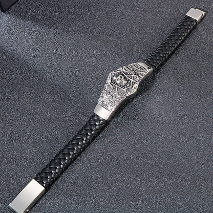 Leather and Stainless Steel Chain Bracelet