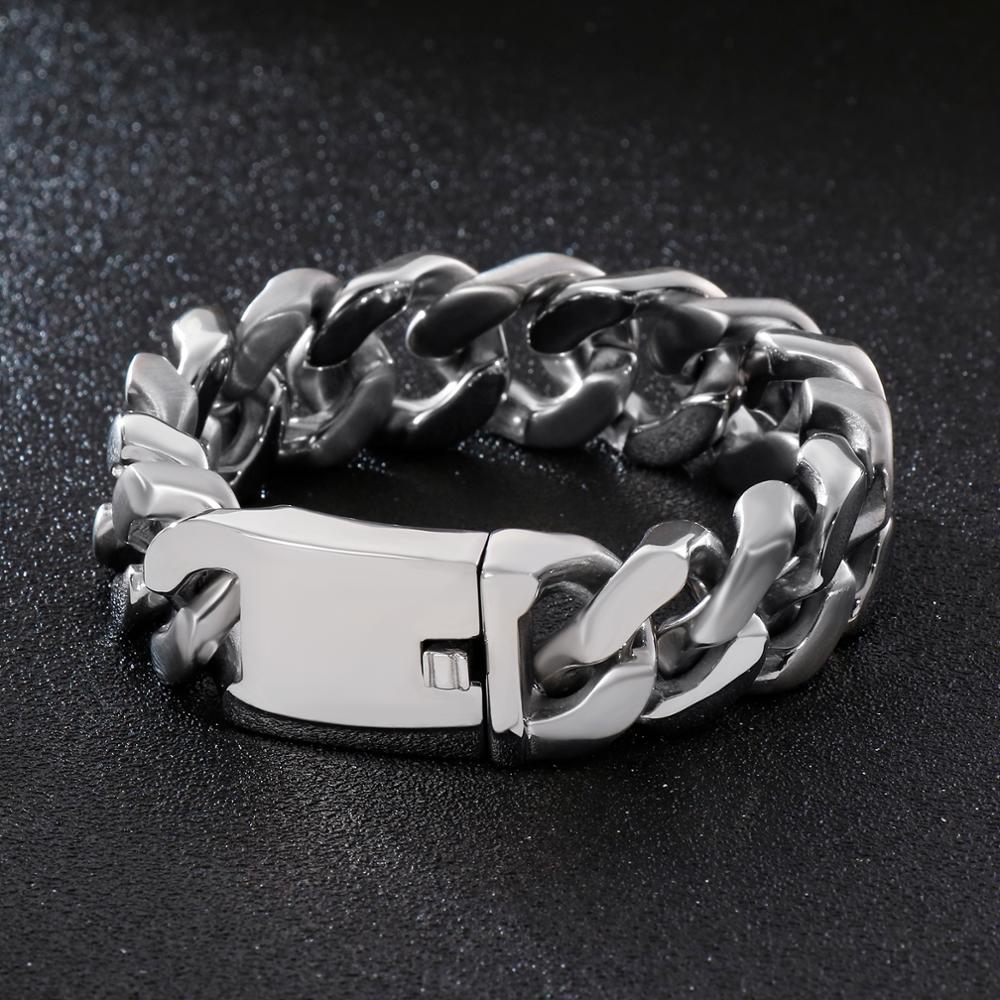 Stainless Steel Men Bracelet Vintage Wide Link Chain Bracelet Wrist Band Men Accessories Bangle Fashion Jewelry