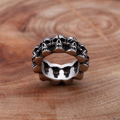 Skull Row Stainless Steel Ring