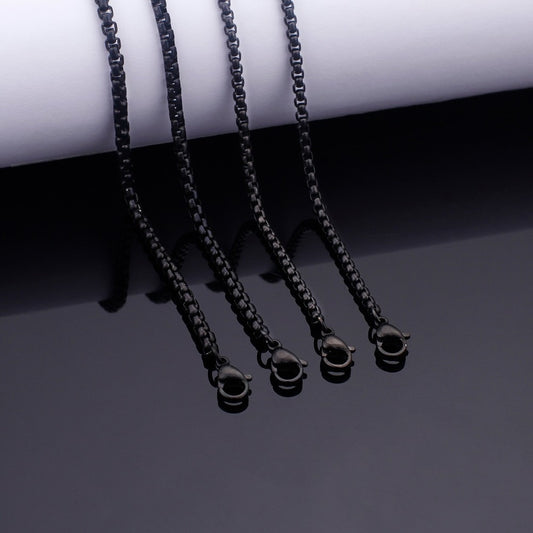 Black Rounded Edge Box Chain Necklace