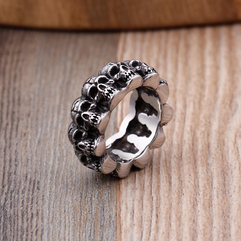 Skull Row Stainless Steel Ring