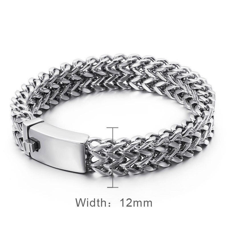 Mesh Link Chain Bracelet Men Punk Vintage Metal Stainless Steel Mens Wrist Band Charm Wide Bracelets Jewelry