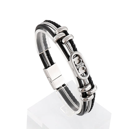 Rock Multi Layer Men Leather Bracelet Stainless Steel Beads Charm Trendy Punk Male Bangle Jewelry