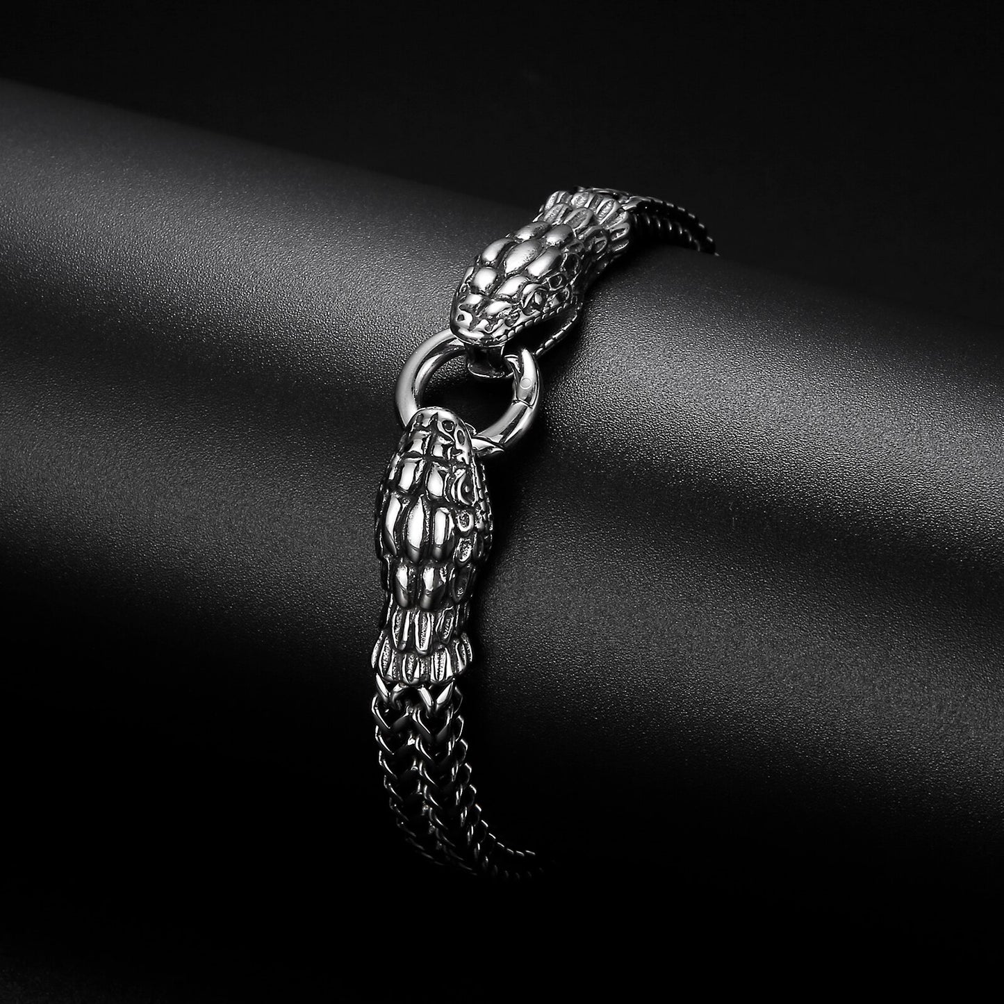 Vintage Animal Snake Head Charm Men Bracelets Matte Mess Link Chain Punk Rock Stainless Steel Jewelry