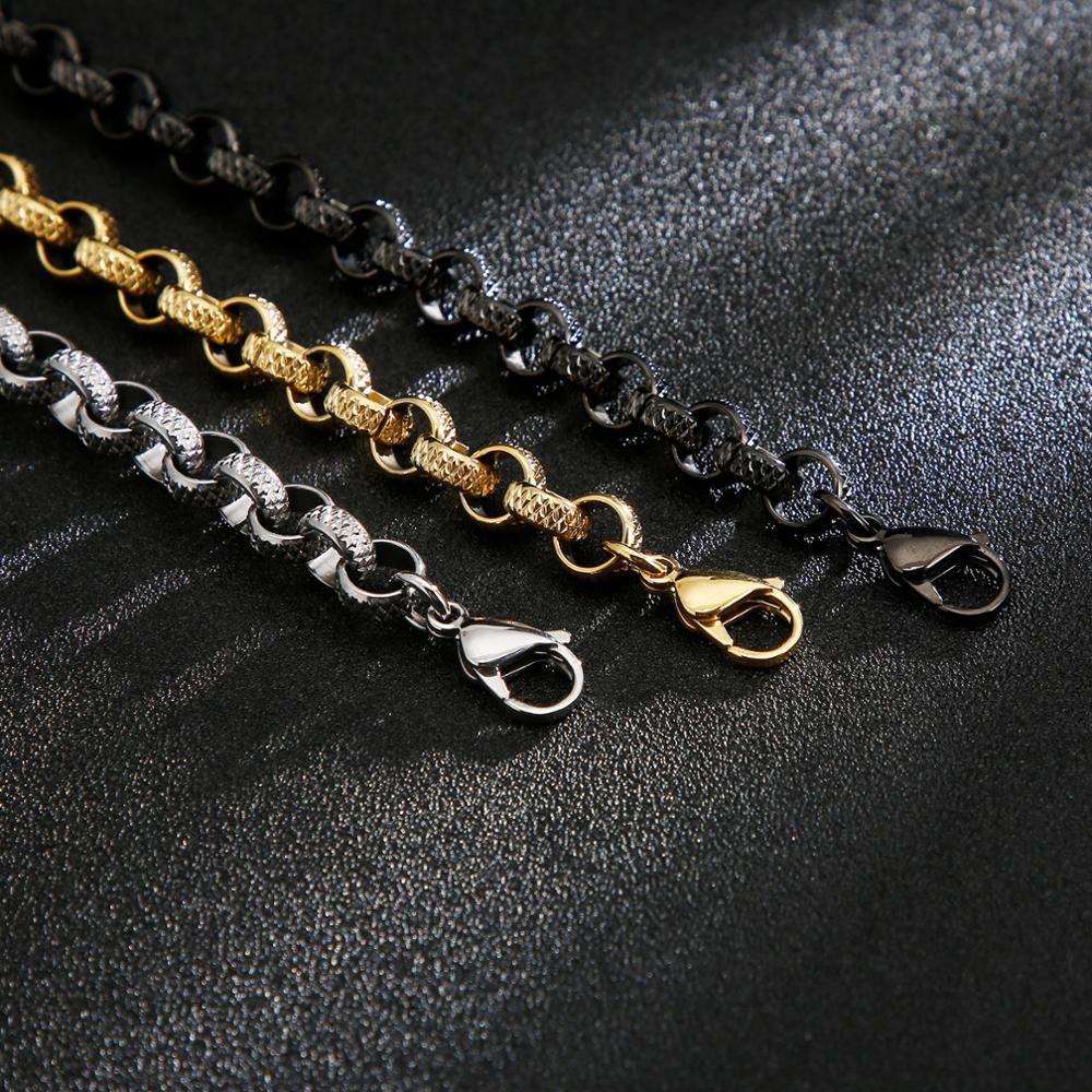 Men Cool Round Bracelet Black Stainless Steel Link Chain Friendship Bracelets Fashion Jewelry