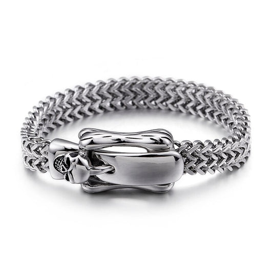 Skeleton Buckle Knot Mesh Chain Bracelet Men Stainless Steel Skull Mens Bracelets Jewelry