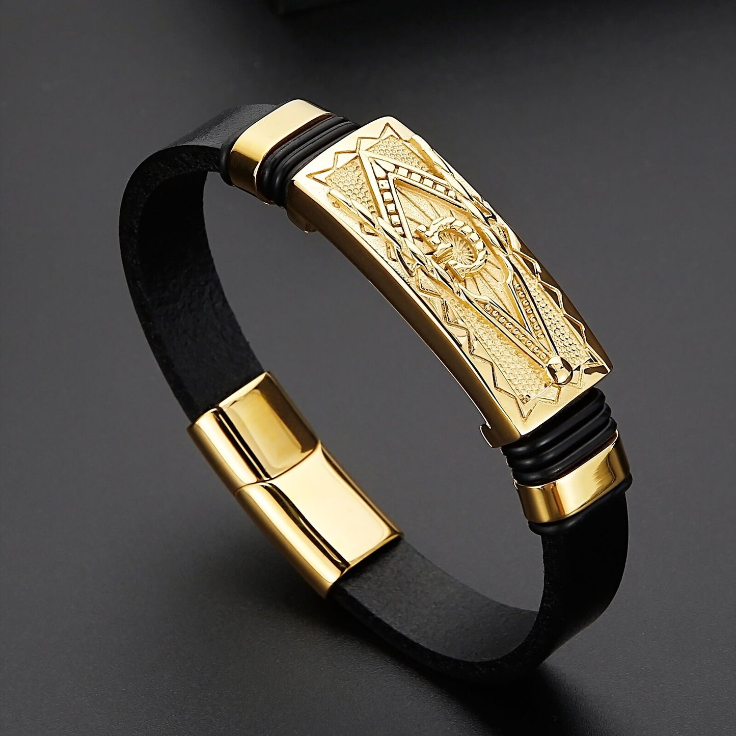 The Big G Illuminati Gold and Leather Cuff Bracelet