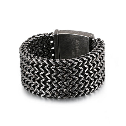 Mesh Link Chain Bracelet Men Punk Vintage Metal Stainless Steel Mens Wrist Band Charm Wide Bracelets Jewelry