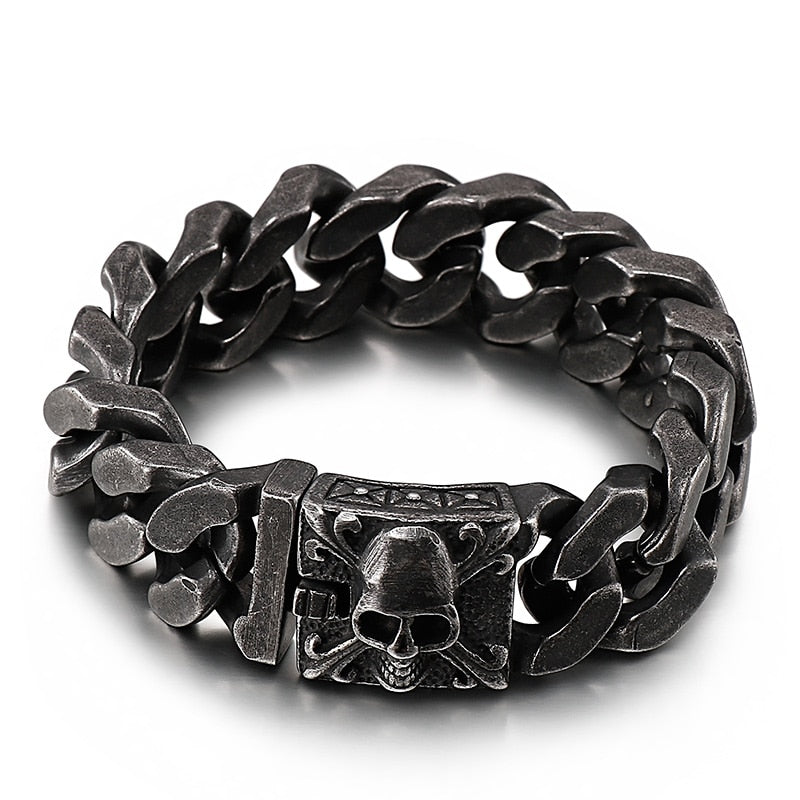 Men Black Gothic Style Skull Pattern Darkness Jewelry Carving Shiny Design Fashion Traditional Punk Bracelet