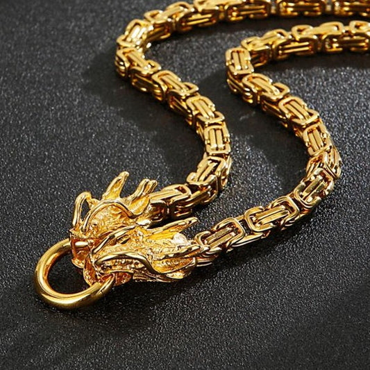 Dragon Head Byzantine Chain Box Chain King's Chain Necklace