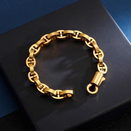 Round Charm Bangle Bracelet Men Stainless Steel Black Link Chain Punk Fashion Jewelry