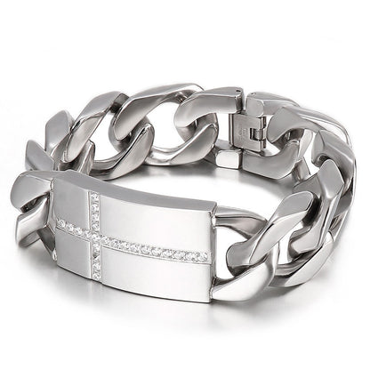 Infinity and Cross Plate Diamnd and Steel Angle Link Bracelet