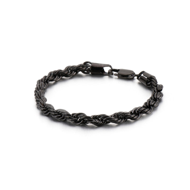 Wholesale Simple Twisted Link Chain Bracelet for Men Stainless Steel Black Hand Chain Bracelets Male Jewelry Gift