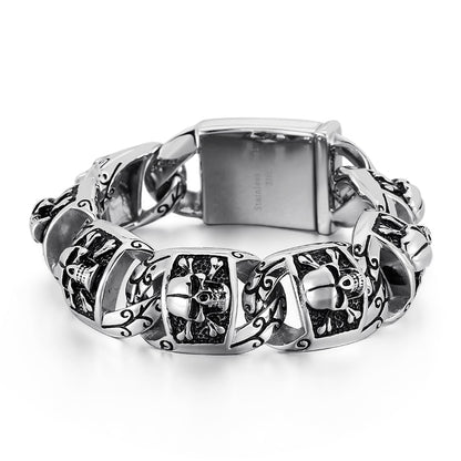 Huge Hand-Engraved Skull Cabochon Link Bracelet