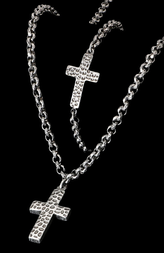 Hammered Cross Pendant Necklace and Bracelet Set
