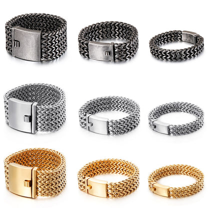 Mesh Link Chain Bracelet Men Punk Vintage Metal Stainless Steel Mens Wrist Band Charm Wide Bracelets Jewelry