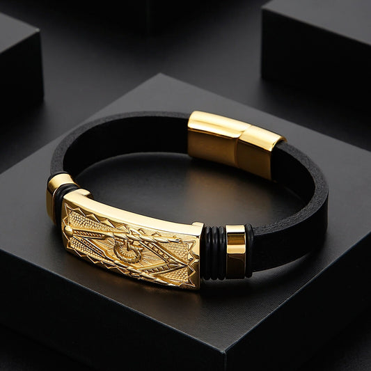 The Big G Illuminati Gold and Leather Cuff Bracelet