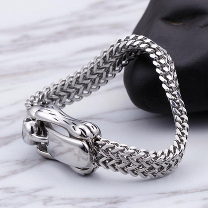 Skeleton Buckle Knot Mesh Chain Bracelet Men Stainless Steel Skull Mens Bracelets Jewelry