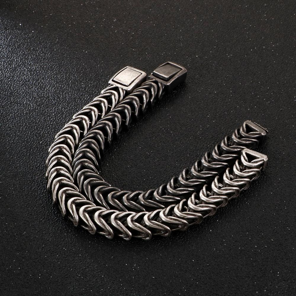 Vintage Black Snake Link Chain Bracelet Men Stainless Steel Punk Biker Charms Metal Heavy Bracelets Fashion Jewelry