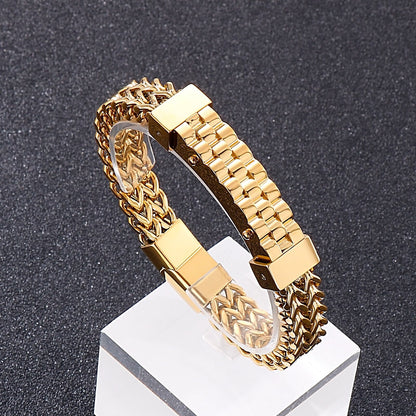 Punk Watch Band Men Bracelet High Quality Stainless Steel Charm Mesh Chain Heavy Wristband Bangles Jewelry