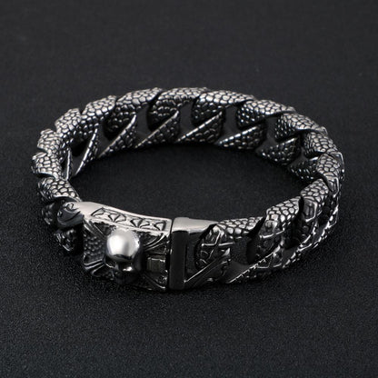 Vintage Skull Skeleton Face Men Bracelet Stainless Steel Cross Punk Cool Boy Fashion Armband Male Fashion Jewelry