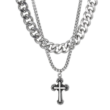 Double Layer Cross Pendant Chain Necklace