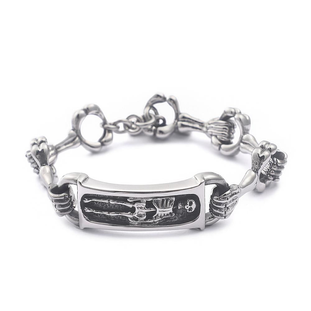 Skeleton Bracelet Men Stainlessl Steel Punk Retro viking Bracelets Bangles Mens Fashion Jewelry