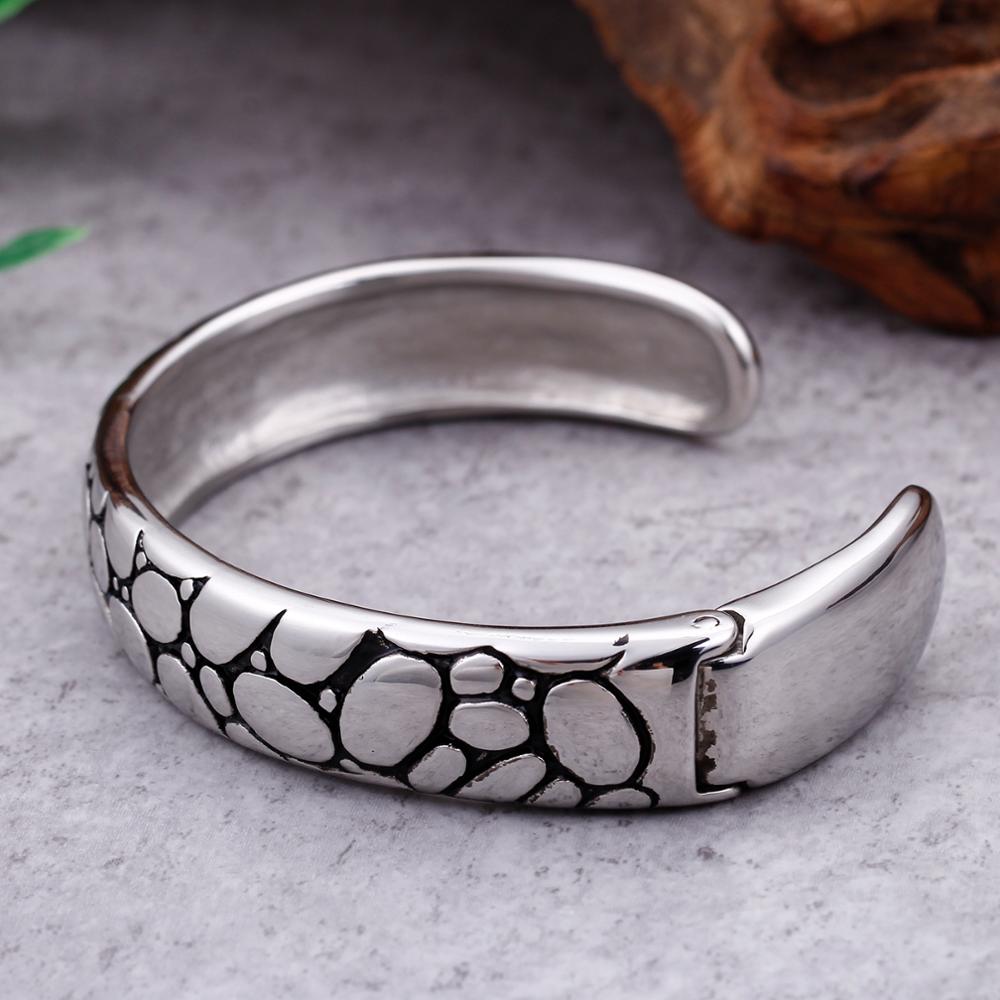 Retro Bangle Men Wide Stainless Steel Opening Cuff Bangles Male Fashion Jewelry