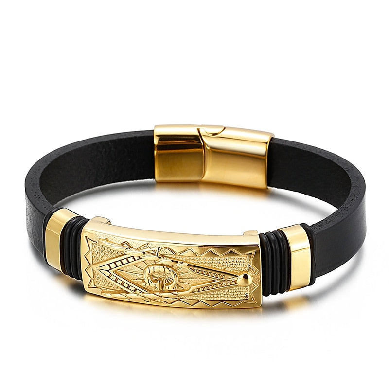 The Big G Illuminati Gold and Leather Cuff Bracelet