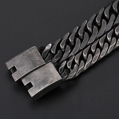 Retro Black Bracelet Men Cuban Stainless Steel Chain Wide Bracelets Male Fashion Jewelry