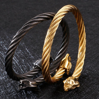 Teen Wolf Men's Open Cuff Bangle Metal Viking Spiral Twisted Chain Bracelet Black Famous Brand Jewelry