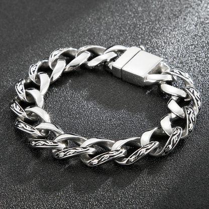 Men Geometric Pattern Wave Black Jewelry Carving Shiny Design Fashion Traditional Retro Punk Bracelet