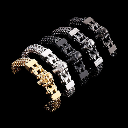 Cracked Skull Mesh Chain Mens Bracelet
